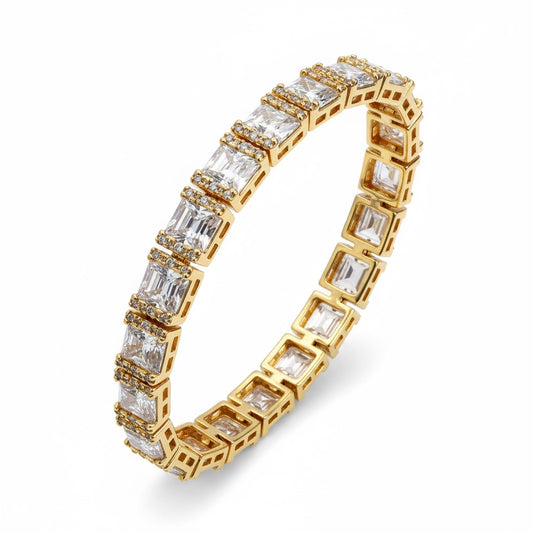 Thick tennis bracelet 14 k gold-plated