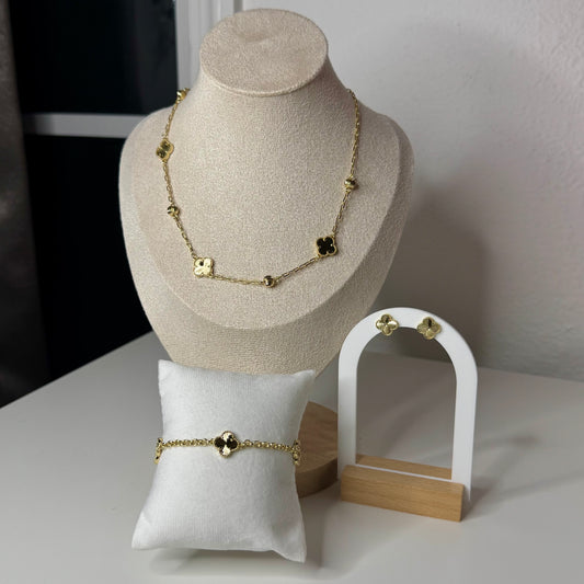 “Exquisite” gold clover necklace or set